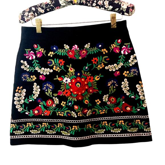 emory park Dresses & Skirts - Emory Park Jewel Tone Mini Skirt Black Multicolor Floral Embroidered Size S